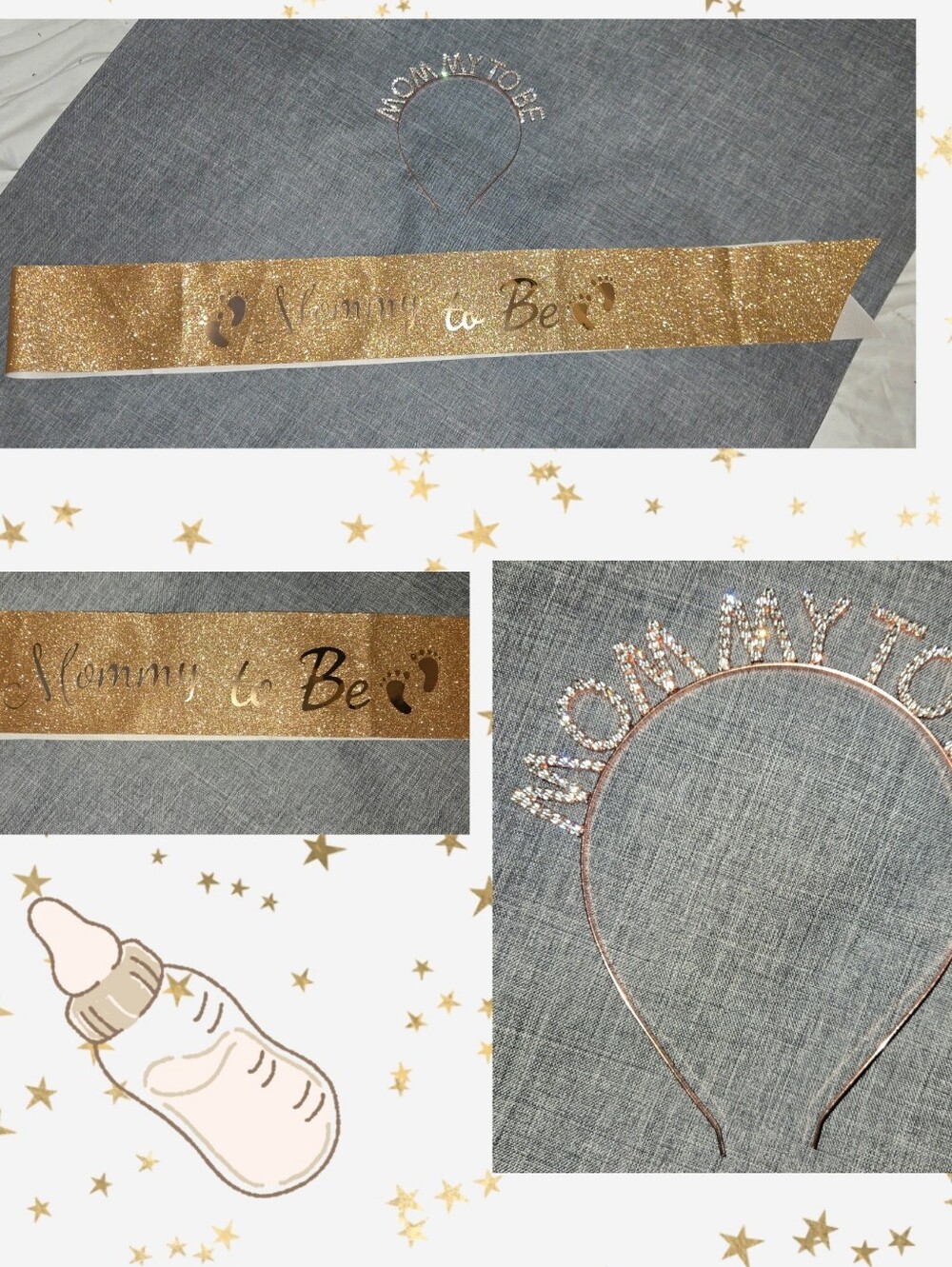 Mommy to Be Rose Gold Headband and Gold Sash Set - Maternity Hair Accessory